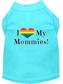 I Heart my Mommies Screen Print Dog Shirt Aqua Med