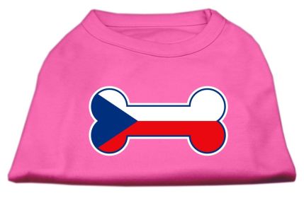 Bone Shaped Czech Republic Flag Screen Print Shirts Bright Pink XXXL