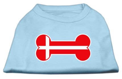 Bone Shaped Denmark Flag Screen Print Shirts Baby Blue XXL