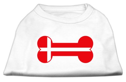 Bone Shaped Denmark Flag Screen Print Shirts White XXXL