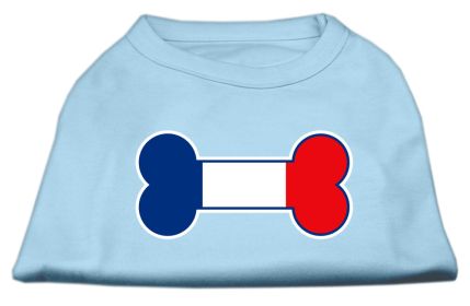 Bone Shaped France Flag Screen Print Shirts Baby Blue XXXL