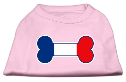 Bone Shaped France Flag Screen Print Shirts Light Pink XS