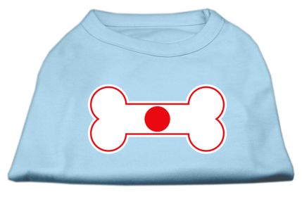 Bone Shaped Japan Flag Screen Print Shirts Baby Blue XS