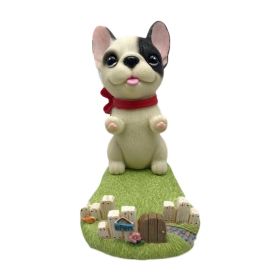 Beige Cute Resin Dog Mobile Phone Support Stand French Bulldog Business Card Holder Cartoon Car Number Plate