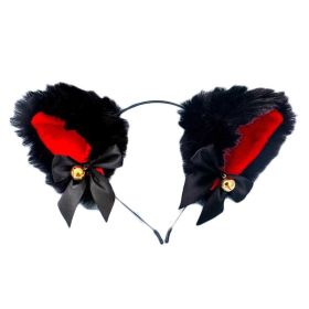 Black Faux Fur Cat Ears Headband with Bell Bowknot Cute Animal Fox Dog Ears Headband Halloween Cosplay Costume Party Headbands