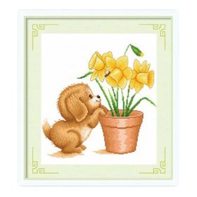 DIY 11CT Lovely Dog Cross Stitch Kits Animal Embroidery Crafts Cross-Stitch Sets, 13x15.7 inch