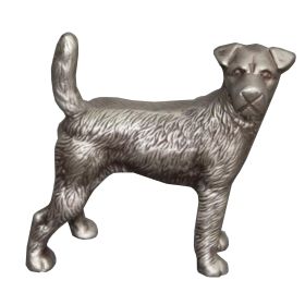 Aluminum Table Accent Dog Statuette Decor Sculpture with Textured Details, Silver