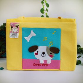 [Cute Dog] Embroidered Applique Fabric Art Shoulder Tote Bag / Shopper Bag (12.2*8.4*4.4)