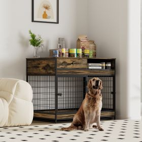 Furniture Dog Cage Crate with Double Doors on Casters. Brown,38.78'' W x 27.36'' D x 32.17'' H.