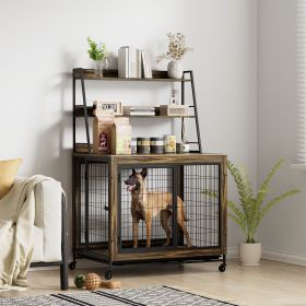 Furniture type dog cage iron frame door with cabinet, top can be opened and closed. Rustic Brown,37.99"WX27.36"DX59.92"H