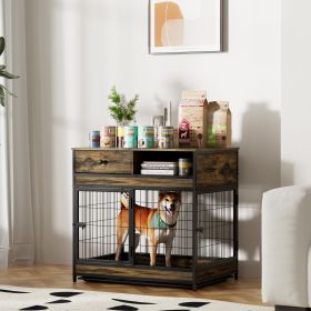 Furniture Dog Cage Crate with Double Doors on Casters,brown,31.5"WX22.64"DX30.59"H