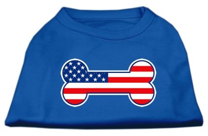 Bone Shaped American Flag Screen Print Shirts Blue XS