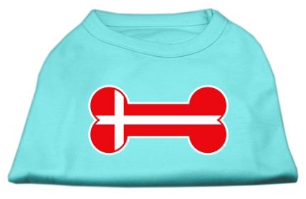 Bone Shaped Denmark Flag Screen Print Shirts Aqua XL