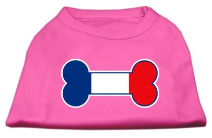 Bone Shaped France Flag Screen Print Shirts Bright Pink XL