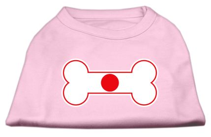 Bone Shaped Japan Flag Screen Print Shirts Light Pink XL