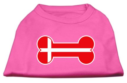 Bone Shaped Denmark Flag Screen Print Shirts Bright Pink S