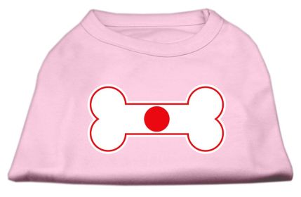 Bone Shaped Japan Flag Screen Print Shirts Light Pink S