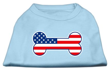 Bone Shaped American Flag Screen Print Shirts Baby Blue M