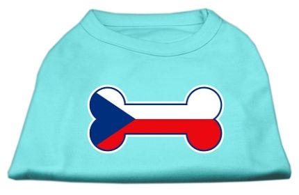 Bone Shaped Czech Republic Flag Screen Print Shirts Aqua M