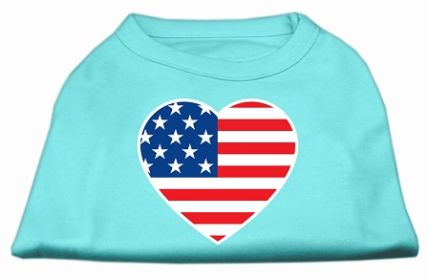 American Flag Heart Screen Print Shirt Aqua Med