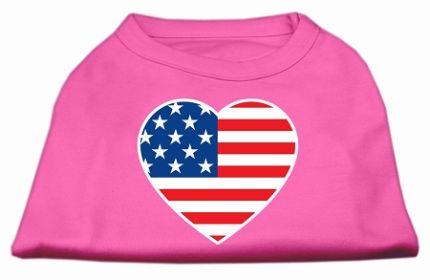 American Flag Heart Screen Print Shirt Bright Pink Med