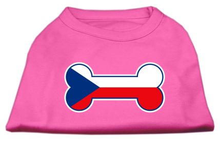 Bone Shaped Czech Republic Flag Screen Print Shirts Bright Pink L