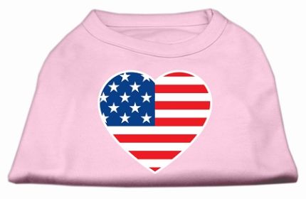 American Flag Heart Screen Print Shirt Light Pink Lg