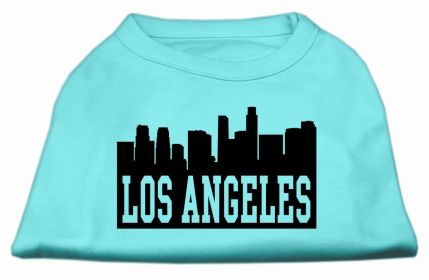 Los Angeles Skyline Screen Print Shirt Aqua Lg