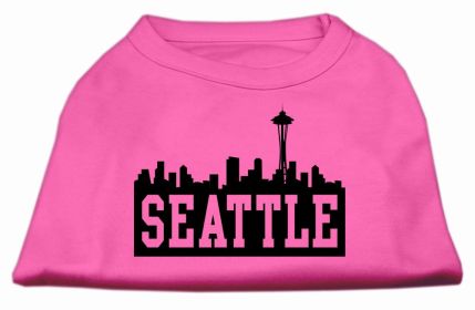 Seattle Skyline Screen Print Shirt Bright Pink Lg