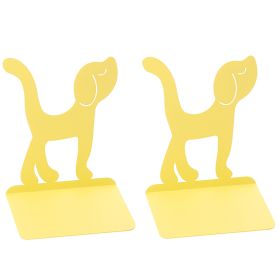 1 Pair Metal Bookends, Dog Design Book Stand, Bookshelf, Book Stopper (Color: yellow)