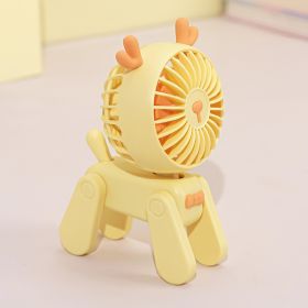 1PC Deer/Dog Portable Handheld Battery Powered Fan; 500mAh USB Rechargeable Battery Operated Fan Desk Fan Mini Small Fan (Color: Yellow Deer)