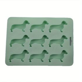 1pc 9 Freezers Silicone Ice Mold Card Love Cartoon Dog Shape Chocolate Biscuit Baking Mold (Color: green)