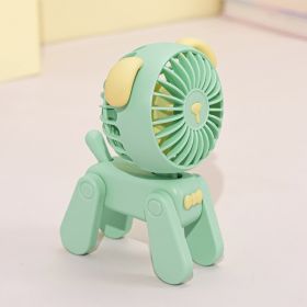 1PC Deer/Dog Portable Handheld Battery Powered Fan; 500mAh USB Rechargeable Battery Operated Fan Desk Fan Mini Small Fan (Color: Green Puppy)