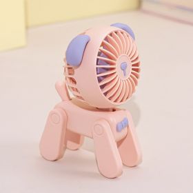 1PC Deer/Dog Portable Handheld Battery Powered Fan; 500mAh USB Rechargeable Battery Operated Fan Desk Fan Mini Small Fan (Color: Pink Puppy)