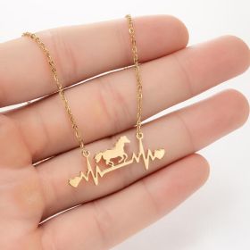 Ins Light Luxury Personality Cute Cartoon Animal Pendant Necklace (Style: Gold, Color: Electrocardiogram horse)