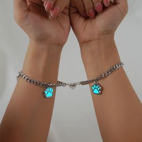 Couple Bestie Luminous Dog Claw Cat Claw Magnetic Buckle Bracelet (Color: Blue)