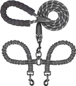 Dual Dog Leash; Double Dog Leash; 360 Swivel No Tangle Walking Leash; Shock Absorbing Bungee for Two Dogs (Color: black, size: length)