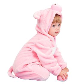 Kid Animal One-piece Pajamas Flannel Jumpsuit Children Cute Fleece Warm Thick Outdoor Wear Soft Spring Autumn Winter Zipper Baby (Color: pink pig, size: Height 110cm)