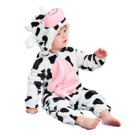 Kid Animal One-piece Pajamas Flannel Jumpsuit Children Cute Fleece Warm Thick Outdoor Wear Soft Spring Autumn Winter Zipper Baby (Color: Black white cow, size: Height 110cm)