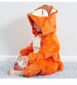 Kid Animal One-piece Pajamas Flannel Jumpsuit Children Cute Fleece Warm Thick Outdoor Wear Soft Spring Autumn Winter Zipper Baby (Color: Orange fox, size: Height 70cm)