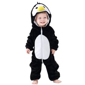 Kid Animal One-piece Pajamas Flannel Jumpsuit Children Cute Fleece Warm Thick Outdoor Wear Soft Spring Autumn Winter Zipper Baby (Color: Black white penguin, size: Height 80cm)