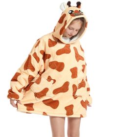 Children Hooded Animal Nightgown Flannel Blanket Fleece Warm Pajamas Cute Pullover Sweater Soft Comfortable Spring Autumn Winter (Color: Giraffe, size: One Size)