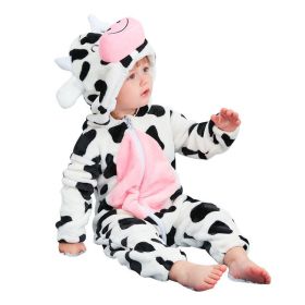 Kid Animal One-piece Pajamas Flannel Jumpsuit Children Cute Fleece Warm Thick Outdoor Wear Soft Spring Autumn Winter Zipper Baby (Color: Black white cow, size: Height 90cm)