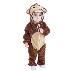 Kid Animal One-piece Pajamas Flannel Jumpsuit Children Cute Fleece Warm Thick Outdoor Wear Soft Spring Autumn Winter Zipper Baby (Color: Brown monkey, size: Height 120cm)