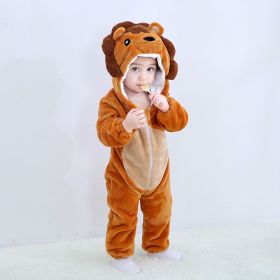 Kid Animal One-piece Pajamas Flannel Jumpsuit Children Cute Fleece Warm Thick Outdoor Wear Soft Spring Autumn Winter Zipper Baby (Color: Brown lion, size: Height 100cm)