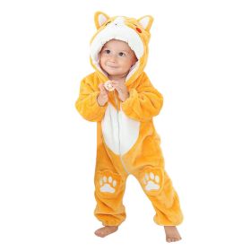 Kid Animal One-piece Pajamas Flannel Jumpsuit Children Cute Fleece Warm Thick Outdoor Wear Soft Spring Autumn Winter Zipper Baby (Color: yellow dog, size: Height 100cm)