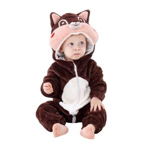 Kid Animal One-piece Pajamas Flannel Jumpsuit Children Cute Fleece Warm Thick Outdoor Wear Soft Spring Autumn Winter Zipper Baby (Color: Brown squirrel, size: Height 100cm)