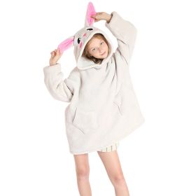 Children Hooded Animal Nightgown Flannel Blanket Fleece Warm Pajamas Cute Pullover Sweater Soft Comfortable Spring Autumn Winter (Color: Grey Rabbit, size: One Size)