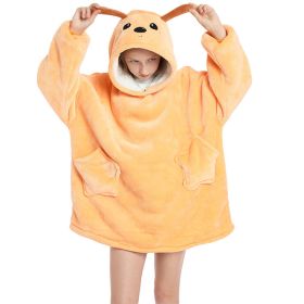 Children Hooded Animal Nightgown Flannel Blanket Fleece Warm Pajamas Cute Pullover Sweater Soft Comfortable Spring Autumn Winter (Color: yellow dog, size: One Size)