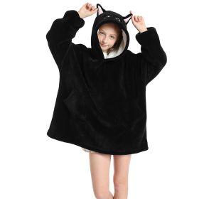 Children Hooded Animal Nightgown Flannel Blanket Fleece Warm Pajamas Cute Pullover Sweater Soft Comfortable Spring Autumn Winter (Color: black, size: One Size)